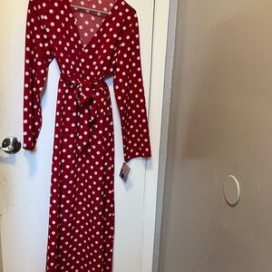Dotty Red Polka dot dress XL wrap style